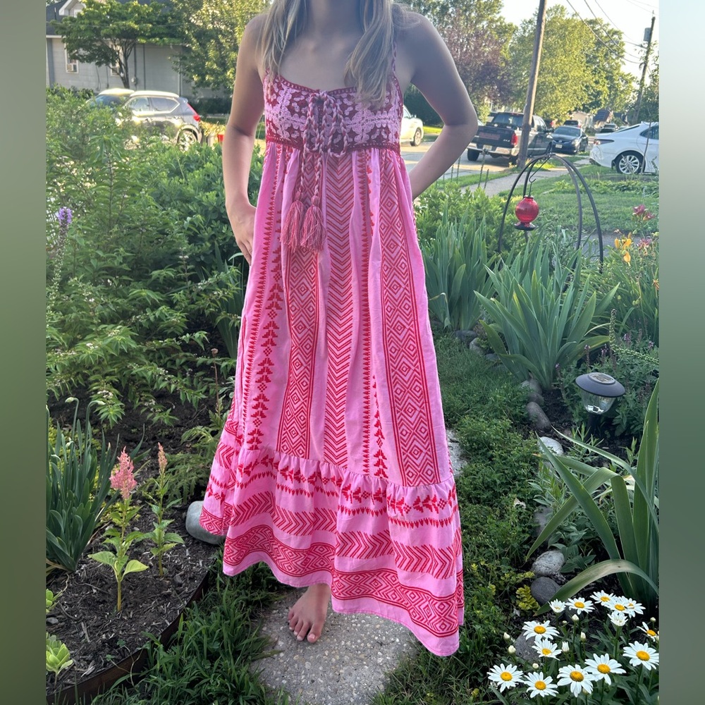 Pink and Red Patterned Maxi Dress